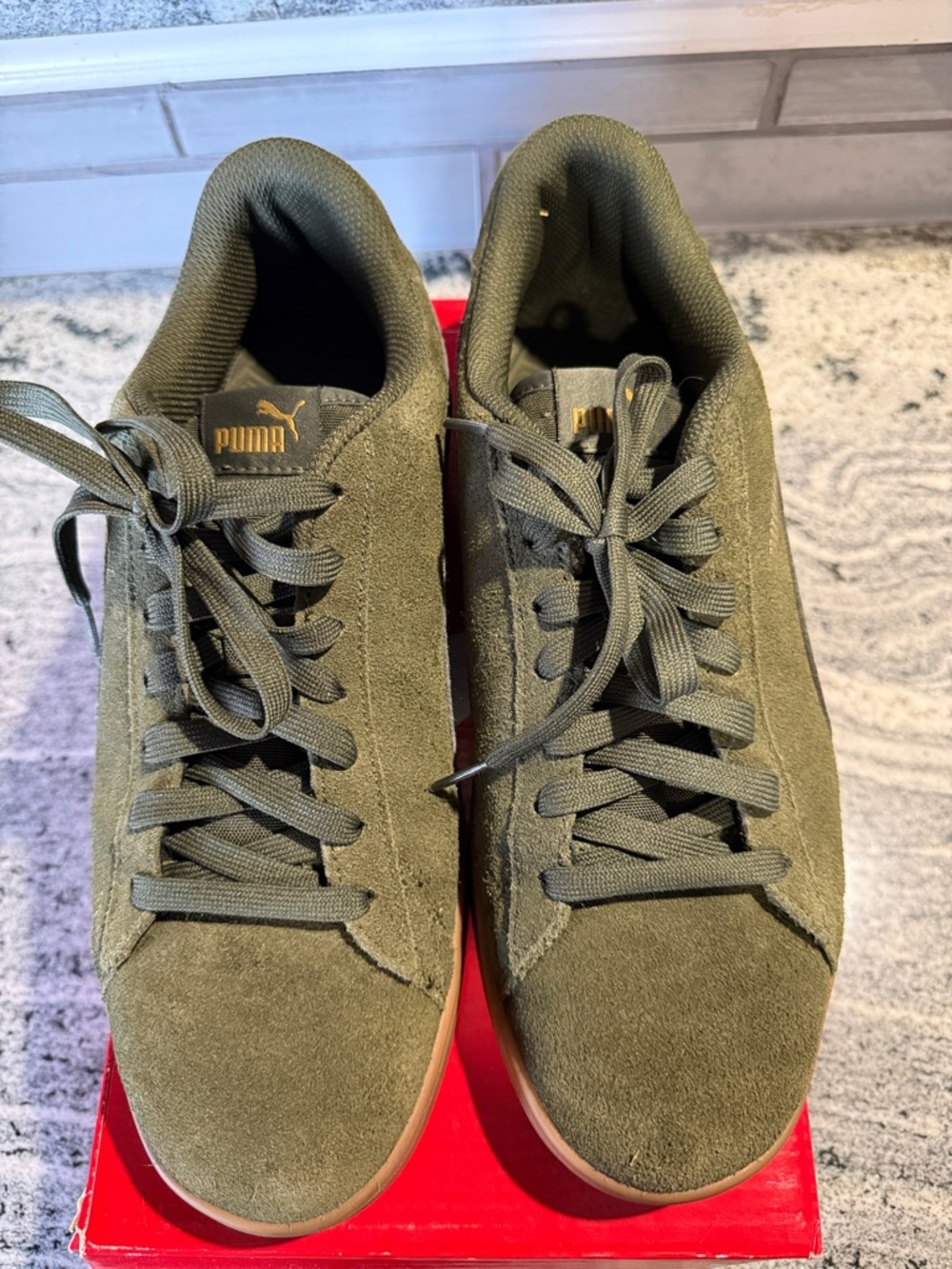 Puma Men's Olive Green Suede Low-Top Sneakers